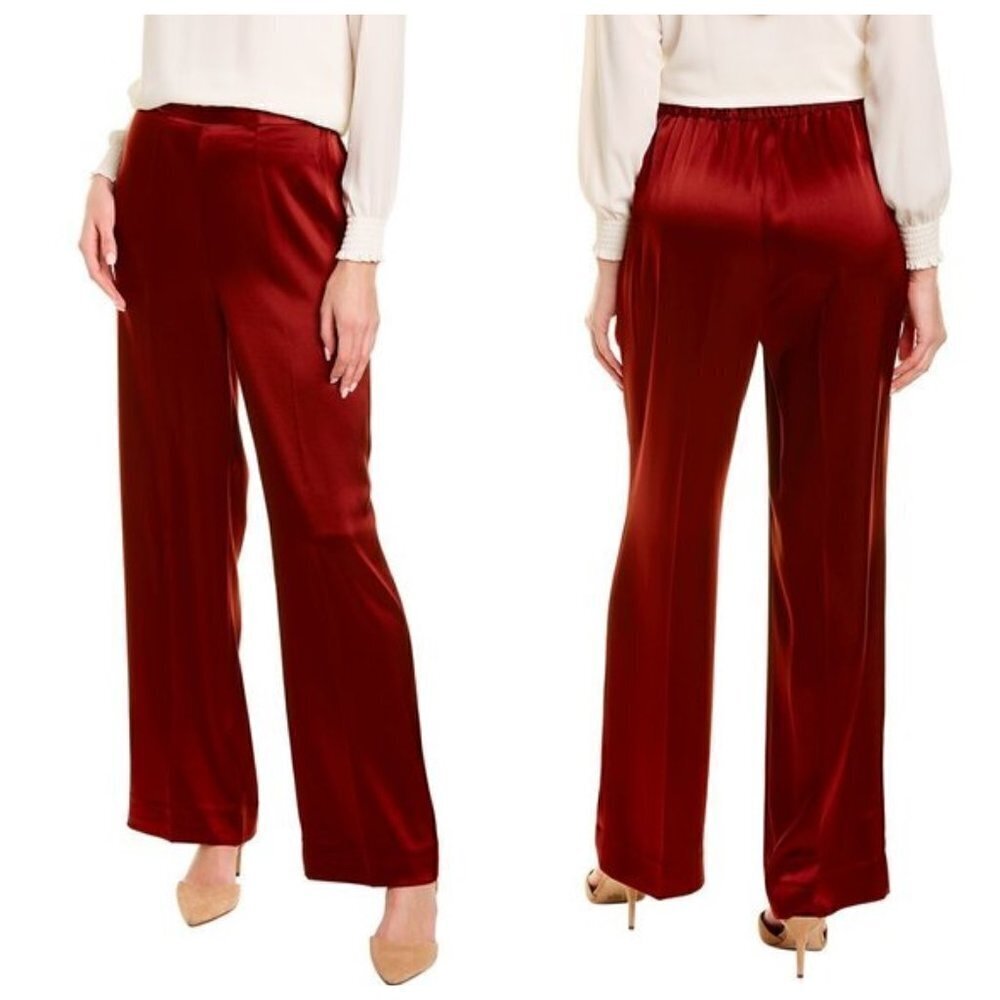 💕ST. JOHN💕 Liquid Satin Pant Elastic Back Pull-On Wide-Leg Oxblood Red M NWOT